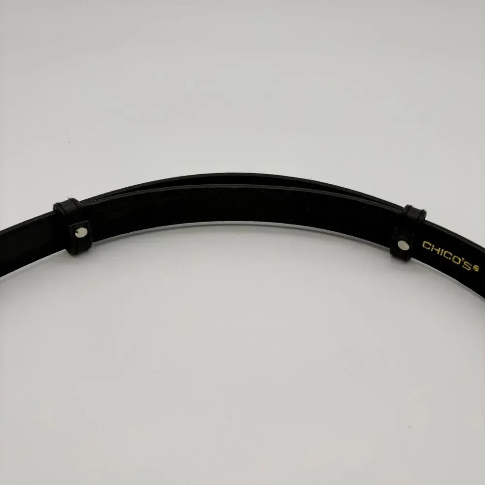 Chico’s Leather Hook Belt Black Silver Tone Western Boho Size S/M Adjustable